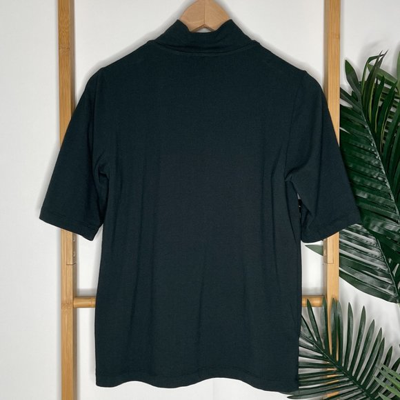 SOLD Trenery Dark Forest Green Mock Neck 1/2 Sleeve T-Shirt Top Size S Cotton - Picture 3 of 10
